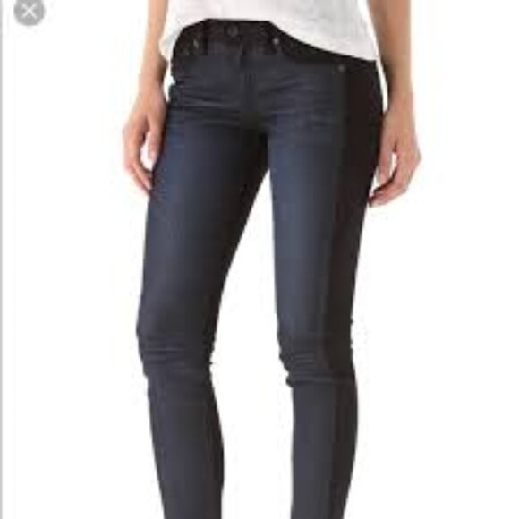 RAG BONE Jekyll Leggings Jeans Pant Leather Suede Trim Stretch Sz 28 W-30” L-29 - Picture 1 of 3